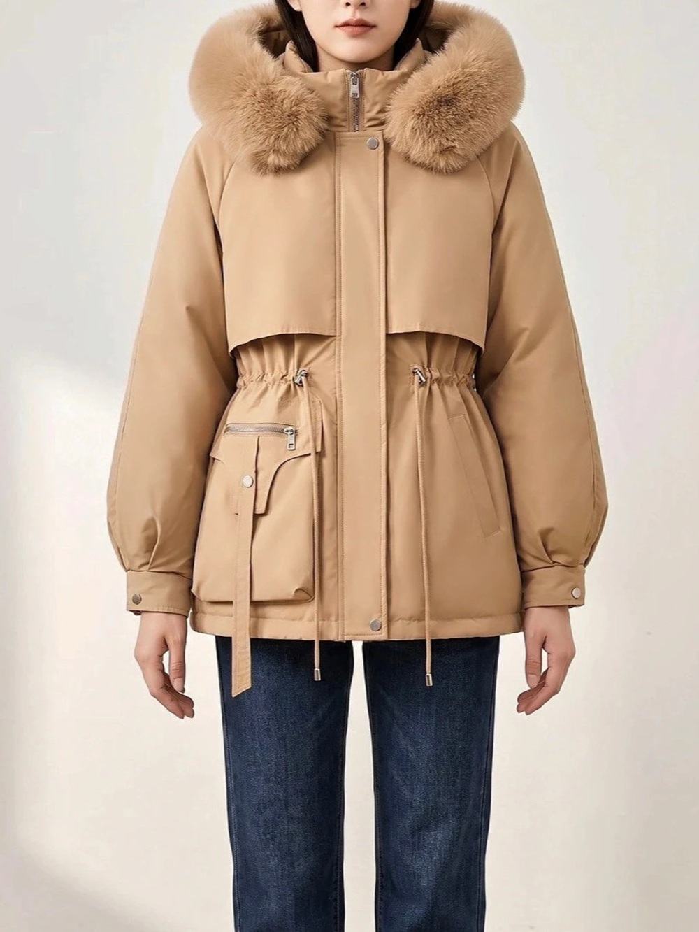 XINDIER Faux Fur Hood Puffer Jacket Brown XL